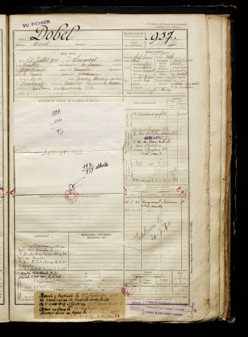 Dobel, Marcel, né le 24 juillet 1901 à Longueval (Somme), classe 1921, matricule n° 957, Bureau de recrutement d'Abbeville