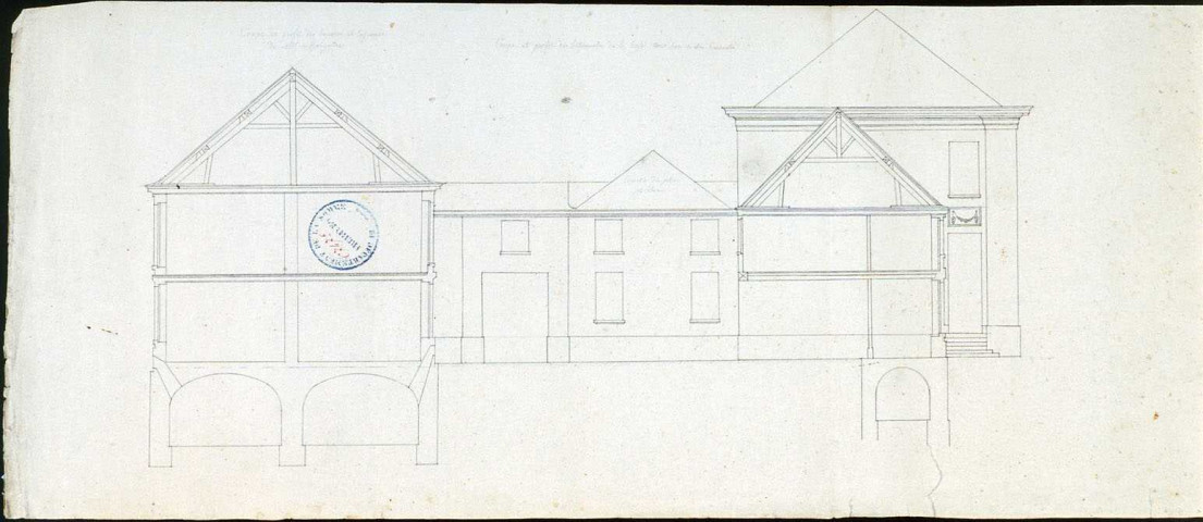 Construction de l'hôtel de l'Intendance. Plan en élévation et coupe des dépendances, attribué à l'architecte Montigny
