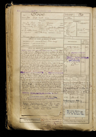 Poire, Gaston Georges Camille, né le 22 mars 1892 à Querrieu (Somme), classe 1912, matricule n° 134, Bureau de recrutement d'Amiens