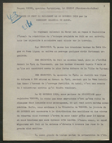 Témoignage de Roche, Ernest et correspondance avec Jacques Péricard