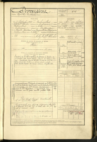 Deroussent, Cyrille Constant, né le 7 septembre 1862 à Coulonvillers (Somme, France), classe 1882, matricule n° 503, Bureau de recrutement d'Abbeville