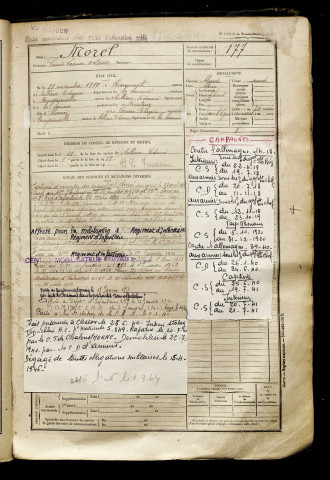 Morel, Louis Léonce Octave, né le 27 novembre 1899 à Riencourt (Somme), classe 1919, matricule n° 177, Bureau de recrutement d'Amiens