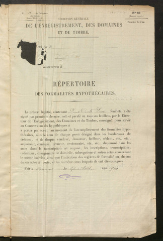 Répertoire des formalités hypothécaires, du 17/06/1901 au 16/11/1901, registre n° 337 (Péronne)