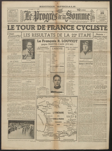 Le Progrès de la Somme, numéro 20047 - Edition spéciale Tour de France cycliste, 28 juillet 1934