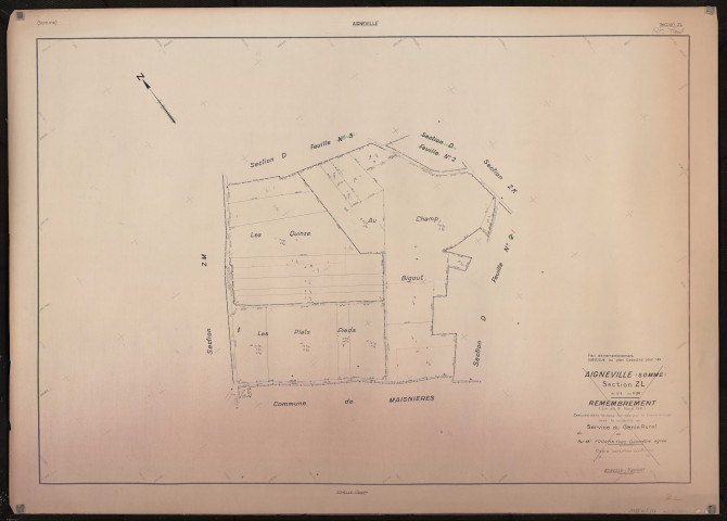 Plan du cadastre rénové - Aigneville : section ZL