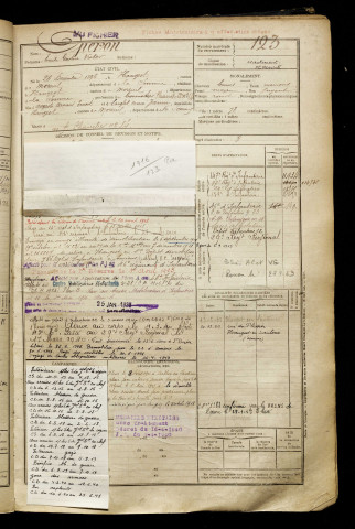 Operon, Emile Gaston Victor, né le 26 décembre 1896 à Hangest-en-Santerre (Somme), classe 1916, matricule n° 123, Bureau de recrutement de Péronne