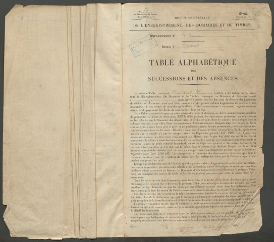 Table des successions et absences du bureau de Oisemont