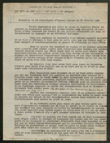 Témoignage de Cuvelier, Marcel (Caporal) et correspondance avec Jacques Péricard