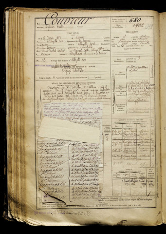 Couvreur, Sylvain Fidélis, né le 17 février 1883 à Caours (Somme), classe 1903, matricule n° 680, Bureau de recrutement d'Abbeville
