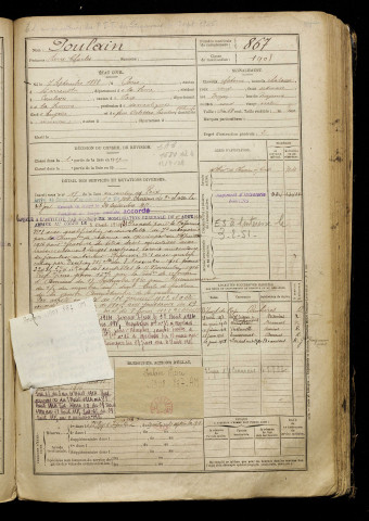 Poulain, Pierre Charles, né le 07 septembre 1888 à Paris 16e Arrondissement (Paris), classe 1908, matricule n° 867, Bureau de recrutement d'Amiens