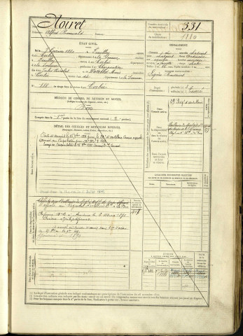 Noiret, Alfred Romuald, né le 7 février 1860 à Fouilloy (Somme, France), classe 1880, matricule n° 331, Bureau de recrutement d'Amiens