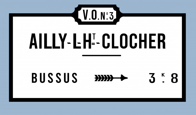 Ailly-le-Haut-Clocher. Ancienne plaque directionnelle dite plaque de cocher V.O. n° 3 vers Bussus (3,8 km)