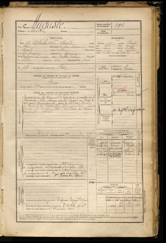 Auguste, Alphonse, né le 13 septembre 1866 à Quend (Somme), classe 1886, matricule n° 396, Bureau de recrutement d'Abbeville