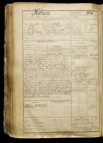Hénin, Odon Adrien Emile, né le 28 juillet 1886 à Méneslies (Somme), classe 1906, matricule n° 910, Bureau de recrutement d'Abbeville