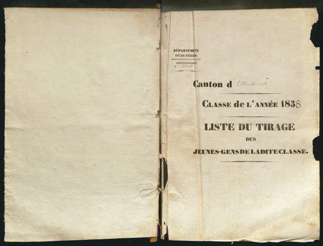 Tirage au sort (arrondissement d'Abbeville) de l'année 1838