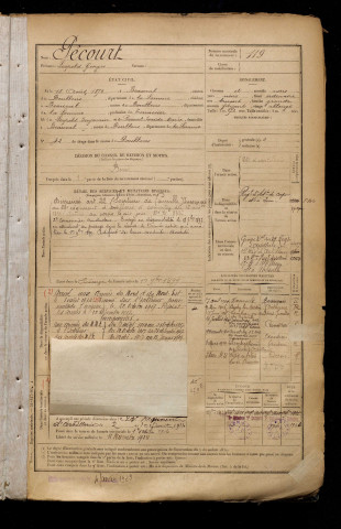 Pécourt, Léopold Georges, né le 18 août 1875 à Beauval (Somme), classe 1895, matricule n° 119, Bureau de recrutement d'Abbeville