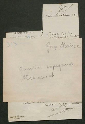 Témoignage de Maince, Georges (Directeur de publication d'un journal) et correspondance avec Jacques Péricard