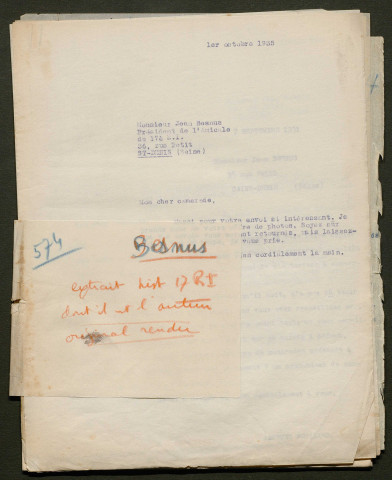 Témoignage de Besnus, Jean et correspondance avec Jacques Péricard