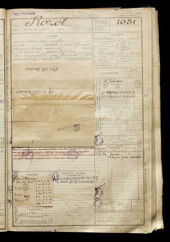 Rozot, André Georges, né le 11 août 1901 à Havre (Le) (Seine-Maritime), classe 1921, matricule n° 1081, Bureau de recrutement d'Amiens