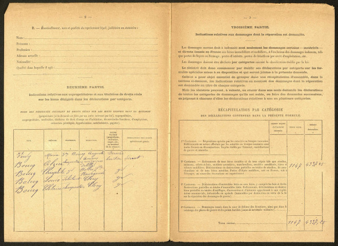Cléry-sur-Somme. Demande d'indemnisation des dommages de guerre : dossier Boucq-Verdy