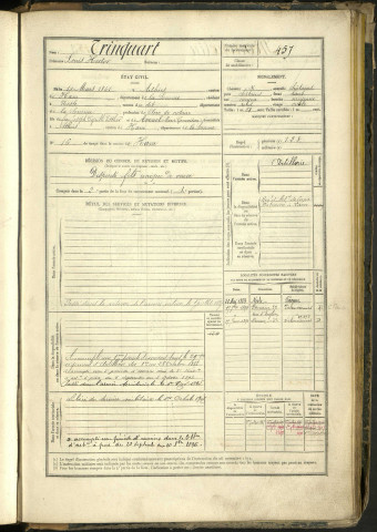 Trinquart, Louis Hector, né le 10 mars 1861 à Athies (Somme, France), classe 1881, matricule n° 457, Bureau de recrutement Péronne