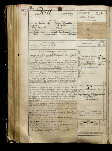 Petit, Firmin, né le 11 septembre 1890 à Plessier-Rozainvillers (Le) (Somme), classe 1910, matricule n° 286, Bureau de recrutement de Péronne