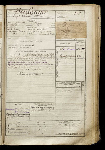 Boulanger, Auguste Alphonse, né le 07 janvier 1890 à Marcoing (Nord), classe 1910, matricule n° 307, Bureau de recrutement de Péronne