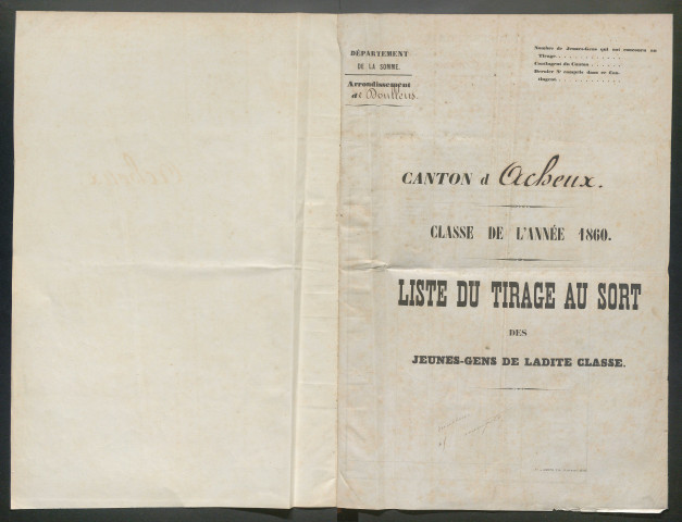 Tirage au sort (arrondissements de Doullens et de Montdidier) de l'année 1860