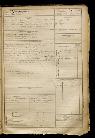 Démarquet, Robert Julien, né le 10 mai 1898 à Cappy (Somme), classe 1918, matricule n° 1015, Bureau de recrutement de Péronne
