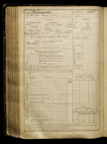 Delamotte, Paul Gaston Clodomir, né le 12 avril 1882 à Amiens (Somme), classe 1902, matricule n° 1356, Bureau de recrutement d'Amiens