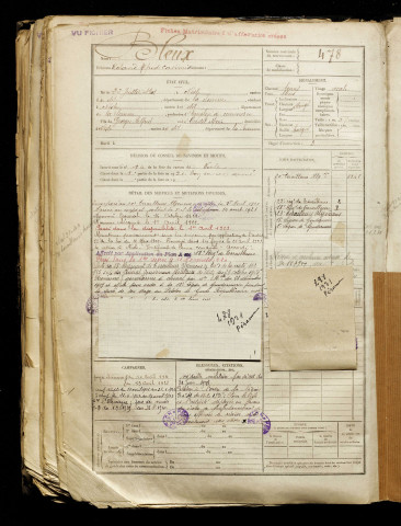 Bleux, Roland Alfred Casimir, né le 22 juillet 1901 à Nesle (Somme), classe 1921, matricule n° 478, Bureau de recrutement de Péronne