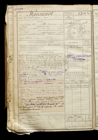 Henninot, Jean Isaïe Jacques, né le 18 février 1901 à Villers-Outréaux (Nord), classe 1921, matricule n° 1344, Bureau de recrutement d'Amiens