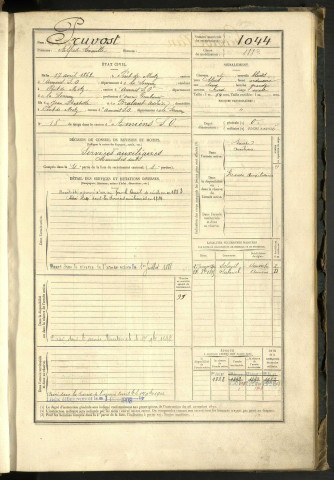 Pruvost, Alfred Camille, né le 17 avril 1862 à Pont-de-Metz (Somme, France), classe 1882, matricule n° 1044, Bureau de recrutement d'Amiens