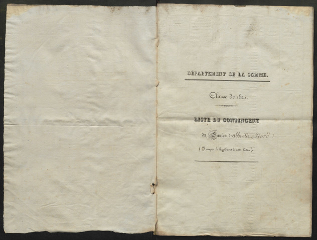 Liste du contingent départemental (par arrondissement et par canton) de l'année 1828