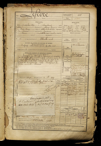 Lefèvre, Emile, né le 07 octobre 1877 à Strasbourg (Bas-Rhin), classe 1897, matricule n° 411, Bureau de recrutement d'Abbeville
