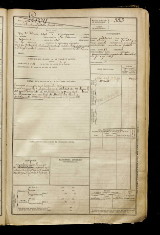 Leroy, Prudence Gaston Irénée, né le 28 février 1894 à Meigneux (Somme), classe 1914, matricule n° 553, Bureau de recrutement d'Amiens