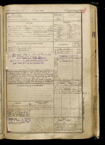 Testu, Maurice Arthur, né le 20 janvier 1896 à Saint-Sauveur (Somme), classe 1916, matricule n° 1365, Bureau de recrutement d'Amiens