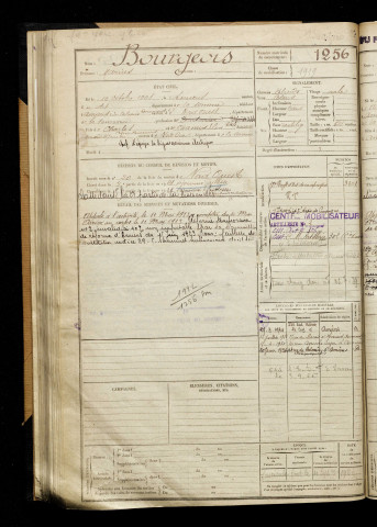 Bourgeois, Marius, né le 19 octobre 1901 à Amiens (Somme), classe 1921, matricule n° 1256, Bureau de recrutement d'Amiens