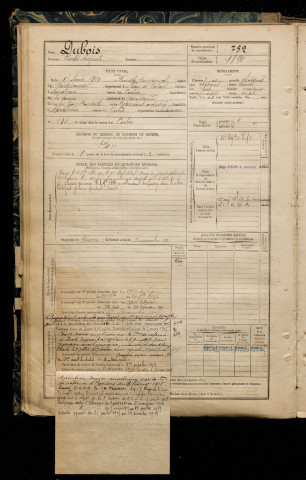 Dubois, Charles Auguste, né le 15 août 1871 à Neuville-Bourjonval (Pas-de-Calais), classe 1891, matricule n° 752, Bureau de recrutement d'Amiens