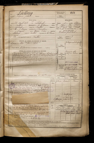 Leclercq, Fulgence Jules, né le 24 avril 1872 à Lesboeufs (Somme), classe 1892, matricule n° 825, Bureau de recrutement de Péronne
