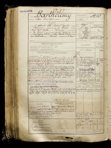 Barthélemy, Octave Louis Eugène, né le 17 septembre 1891 à Péronne (Somme), classe 1911, matricule n° 410, Bureau de recrutement de Péronne