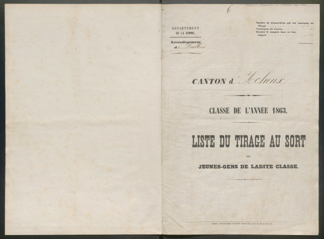 Tirage au sort (arrondissements de Doullens et de Montdidier) de l'année 1863