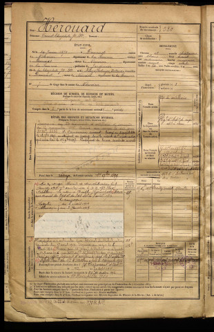 Hérouard, Ernest Théophile Jean Baptiste, né le 24 juin 1875 à Domvast (Somme), classe 1895, matricule n° 530, Bureau de recrutement d'Abbeville