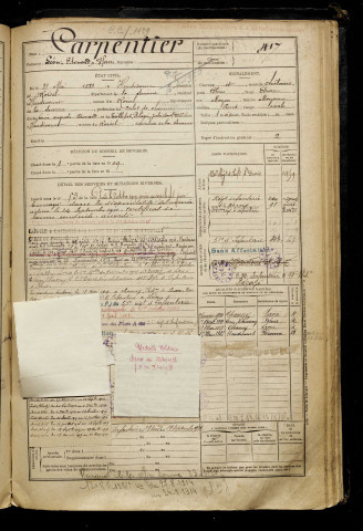 Carpentier, Léon Edouard Henri, né le 31 mai 1888 à Heudicourt (Somme), classe 1908, matricule n° 417, Bureau de recrutement de Péronne
