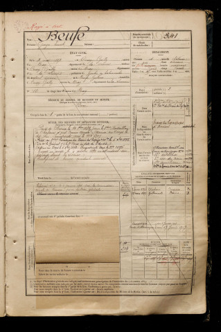 Beufe, Georges Ernest, né le 04 mai 1871 à Cerisy (Somme), classe 1891, matricule n° 341, Bureau de recrutement de Péronne