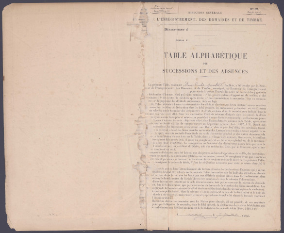 Table des successions et absences du bureau de Hornoy-le-Bourg