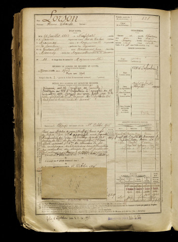 Lorson, Henri Charles, né le 25 juillet 1882 à Neufchâtel-sur-Aisne (Aisne), classe 1902, matricule n° 438, Bureau de recrutement d'Abbeville