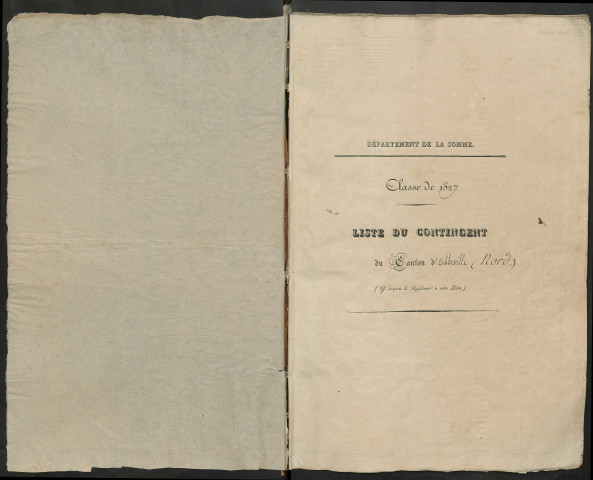 Liste du contingent départemental (par arrondissement et par canton) de l'année 1827