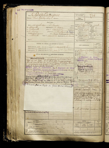 Déplanque, Louis Gaston Léon, né le 15 août 1897 à Candas (Somme), classe 1917, matricule n° 716, Bureau de recrutement d'Amiens