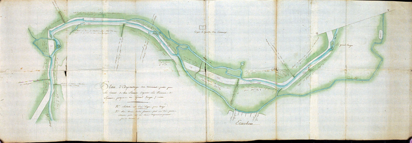 Plan d'arpentage des terrains pris par le canal de la Somme depuis la rivière de Somme jusqu'au Grand Hugo